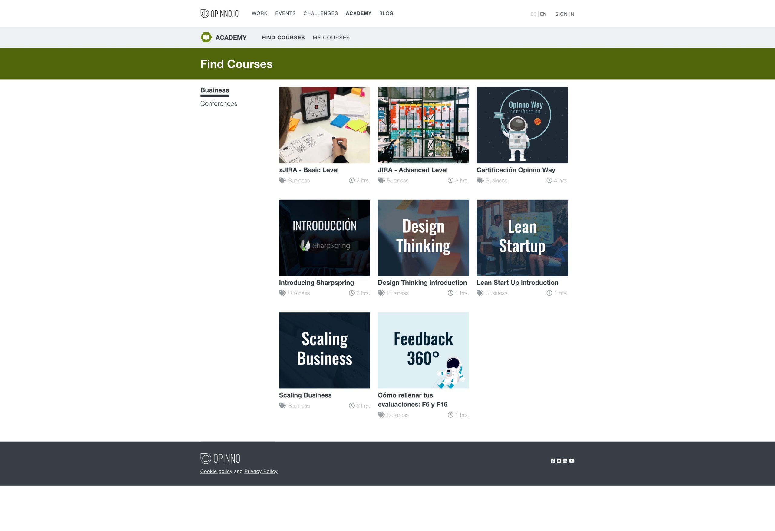 Opinno Academy e-learning platform screen