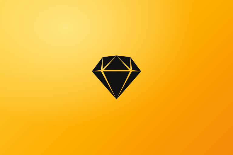 The Sketch logo in black on a yellow gradient.